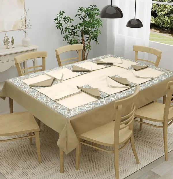 Pack_of_13,19_&_25_Cotton_Blue_Mesh_Jacquard_Collection_With_Place_Mat_&_Napkins-for_Dining_and_Center_Table
