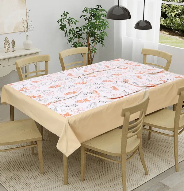 Pack_of_5,7_&_9_Cotton_Orange_Bloom_Bliss_Printed_Collection_Table_Cover_With_Place_Mat-for_Dining_and_Center_Table