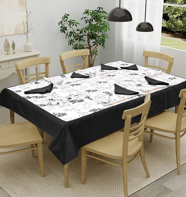 Pack_of_13,19_&_25_Cotton_Black_Bloom_Bliss_Printed_Collection_Collection_Table_Cover_With_Place_Mat_&_Napkins-for_Dining_and_Center_Table