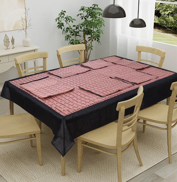 Pack_of_5,7,9_Cotton_Copper_Check_Reflection_Collection_Table_Cover_With_Place_Mat-for_Dining_and_Center_Table