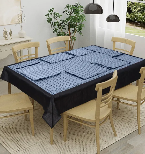 Pack_of_5,7,9_Cotton_Steel_Blue_Check_Reflection_Collection_Table_Cover_With_Place_Mat-for_Dining_and_Center_Table