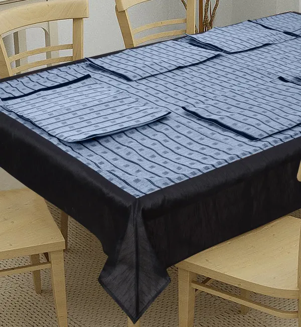 Pack_of_5,7,9_Cotton_Steel_Blue_Check_Reflection_Collection_Table_Cover_With_Place_Mat-for_Dining_and_Center_Table