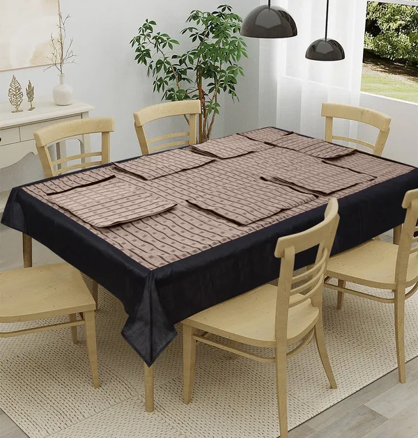 Pack_of_5,7,9_Cotton_Brown_Check_Reflection_Collection_Table_Cover_With_Place_Mat-for_Dining_and_Center_Table