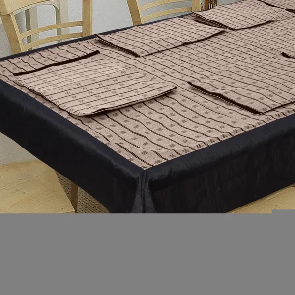 Pack_of_5,7,9_Cotton_Brown_Check_Reflection_Collection_Table_Cover_With_Place_Mat-for_Dining_and_Center_Table