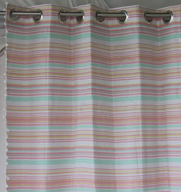 Pack_of_3_Pieces_Cotton_Pink_Candy_Stripe_Pompom_Collection_Eyelet_Curtain_Set_For_Bedroom_and_Living_Room