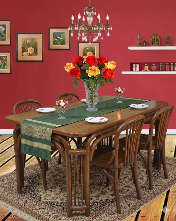 Pack_of_1_Piece_Polyester_Green_Floral_Brocekt_Table_Runner-_Dining_&_Center_Floral_Brocekt_Table