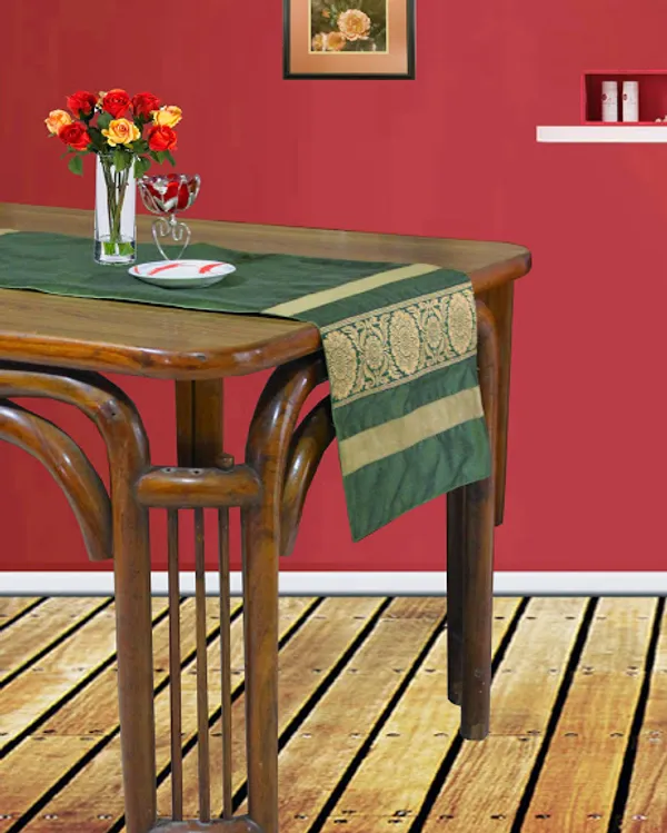Pack_of_1_Piece_Polyester_Green_Floral_Brocekt_Table_Runner-_Dining_&_Center_Floral_Brocekt_Table