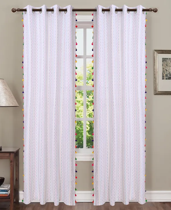 Pack_of_2_Cotton_Snow_White_Pastel_Stripe_Pompom_Collection_Eyelet_Curtainfor_Window_and_Door