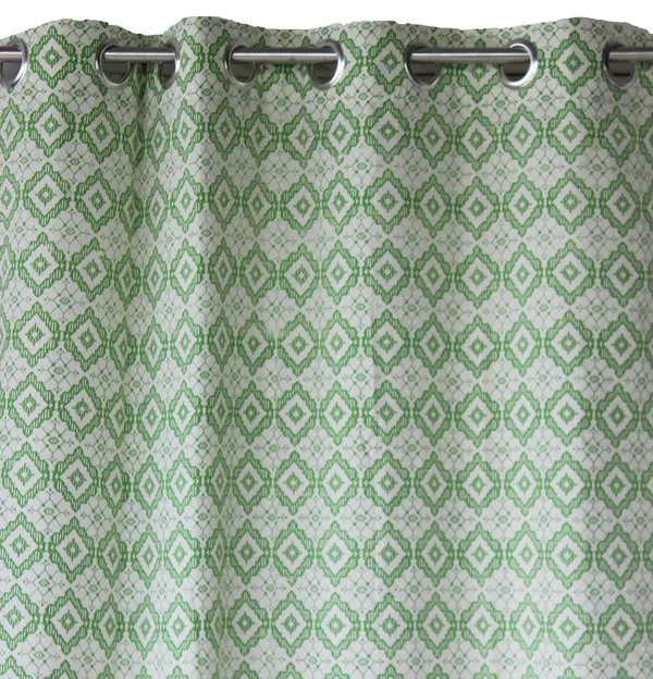 Pack_of_3_Pieces_Cotton_Aquamarine_Check_Reflection_Collection_Eyelet_Curtain_Set_For_Bedroom_and_Living_Room