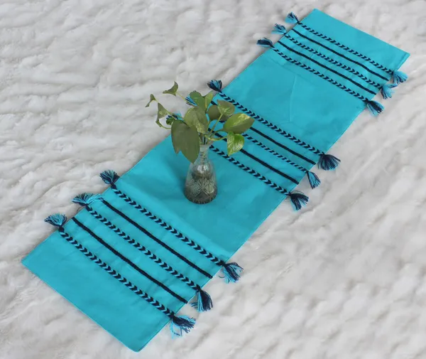 Pack_of_1_Piece_Cotton_Teal_Blue_Boho_Tassel_Collection_Table_Runner-For_Dining_&_Center_Table