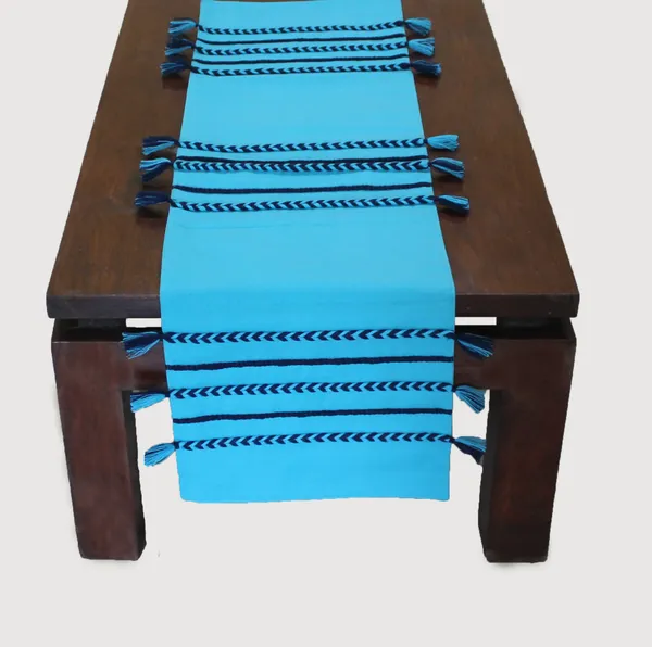 Pack_of_1_Piece_Cotton_Teal_Blue_Boho_Tassel_Collection_Table_Runner-For_Dining_&_Center_Table