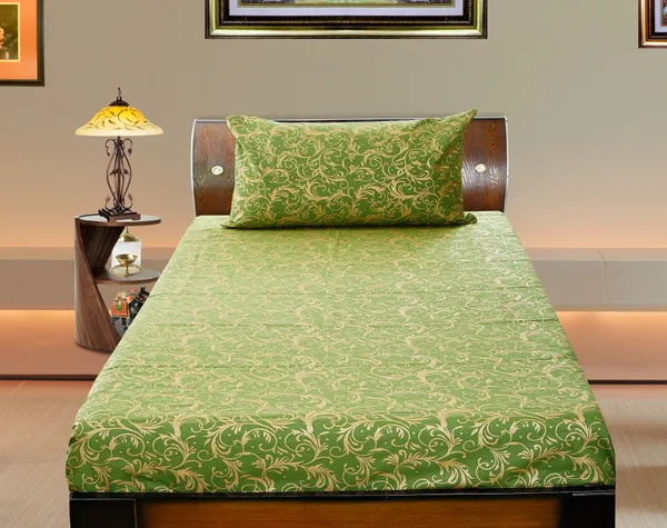 Pack_of_2_&_3_Pieces_Cotton_Green_Gold_Floral_Printed_Bedsheet_Set_With_Pillow_Covers_for_Bedroom,_Guest_Room,_Kids_Room