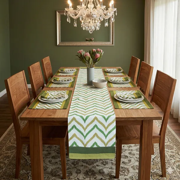 Pack_of_13,_19_&_25_Pieces_Cotton_Green_Chevron_Printed_Table_Runner_With_Place_Mat_and_Napkin_For_Dining_&_Center_Table