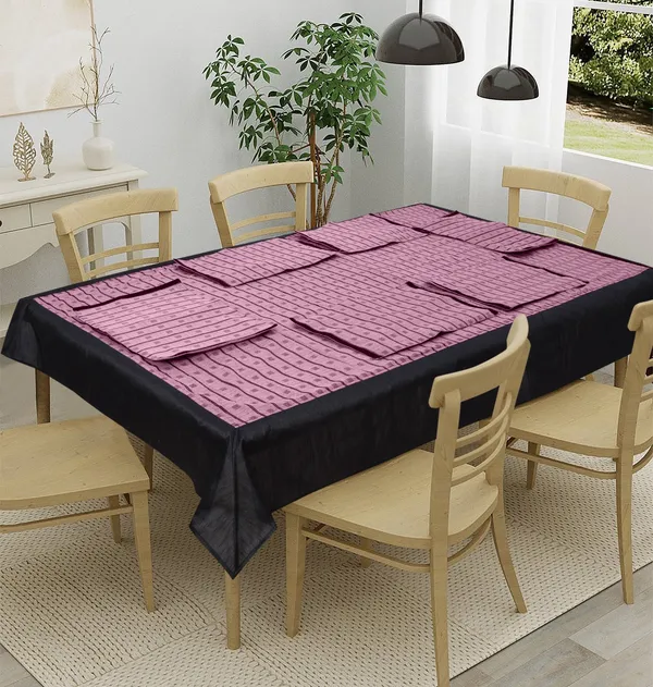 Pack_of_5,7,9_Cotton_Purple_Check_Reflection_Collection_Table_Cover_With_Place_Mat-for_Dining_and_Center_Table
