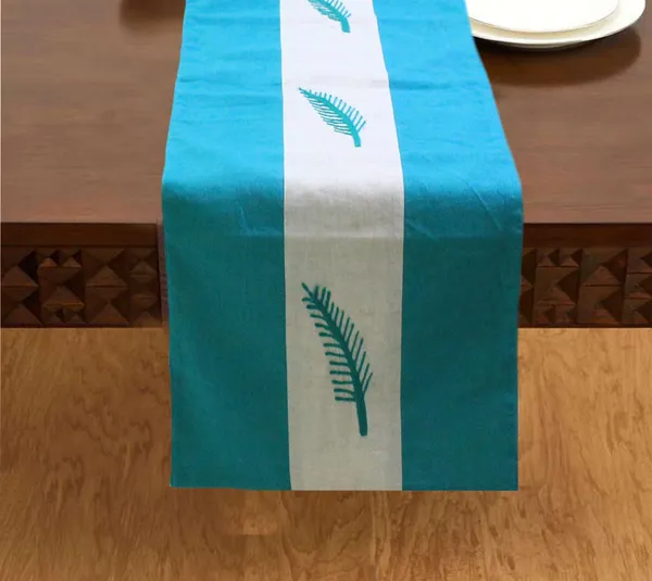 Pack_of_1_Piece_Cotton_Aqua_Adornado_leaf_embroidery_Collection_Table_Runner-For_Dining_&_Center_Table