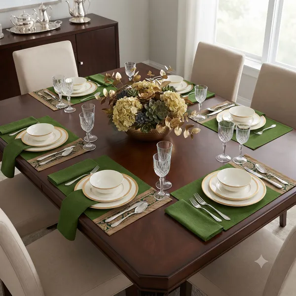 Pack_of_18_Pieces_Polysilk_Green_Zari_Floral_Brocket_Place_Mat_With_Napkin_for_Dining_and_Center_Table