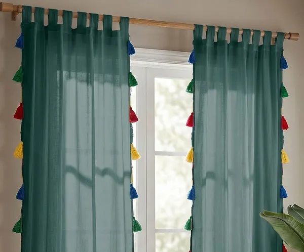 Pack_of_2_Cotton_Green_Sheer_Summer_fun_Multi_Tassel_Tab_Top_Curtain_Set_for_Window_and_Door