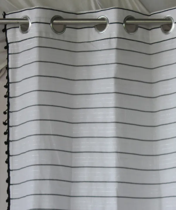 Pack_of_3_Pieces_Cotton_White-Black_Pin_Stripe_Pompom_Collection_Eyelet_Curtain_Set_For_Bedroom_and_Living_Room