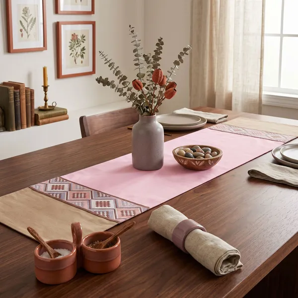 Mesh_Jacquard_Collection_Pink_Table_Runner_With_Place_Mat_and_Napkin-Dining_&_Center_Table_for_Decoration_and_Party