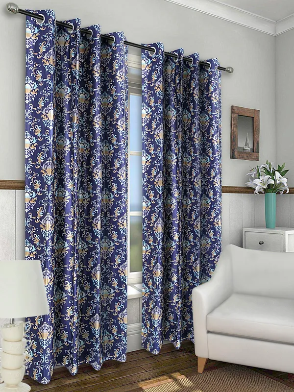 Dekor_World_Polyester_Blue_Damask_Multi_Printed_Eyelet_Curtain_Set_(Pack_of_2)-110x275cm_(4x9_Feet)_Long_Door_Curtain