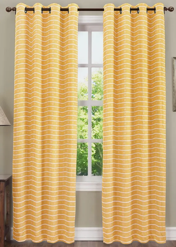 Pack_of_3_Pieces_Cotton_Lemon_Yellow_Check_Reflection_Collection_Eyelet_Curtain_Set_For_Bedroom_and_Living_Room