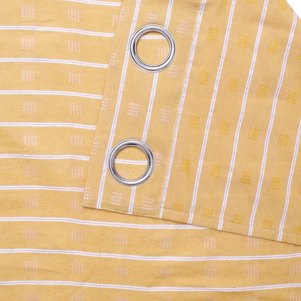 Pack_of_3_Pieces_Cotton_Lemon_Yellow_Check_Reflection_Collection_Eyelet_Curtain_Set_For_Bedroom_and_Living_Room