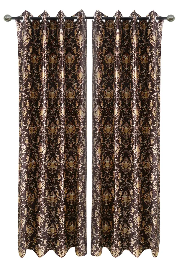 Dekor_World_Polyester_Brown_Damask_Multi_Printed_Eyelet_Curtain_Set_(Pack_of_2)-110x275cm_(4x9_Feet)_Long_Door_Curtain