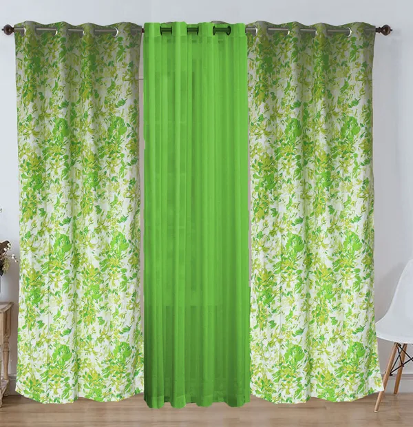 Pack_of_3_Pieces_Cotton_Bright_Green_Rosy_Reflections_Printed_Eyelet_Curtain_Set_For_Bedroom_and_Living_Room