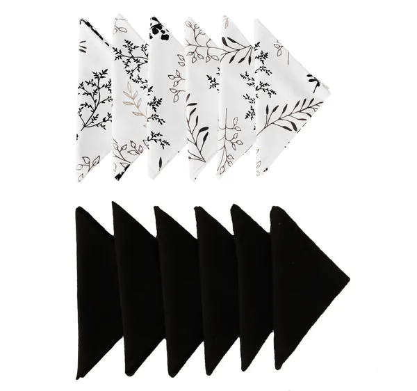 Pack_of_12_Pieces_Cotton_Black_Blossom_Bliss_Printed_and_Plain_Napkin_Set_for_Dining_and_Kitchen
