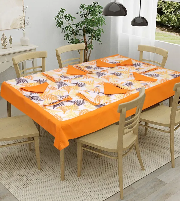 Pack_of_13,19_&_25_Cotton_Orange_Tropical_Leaf_Collection_With_Place_Mat_&_Napkins-for_Dining_and_Center_Table