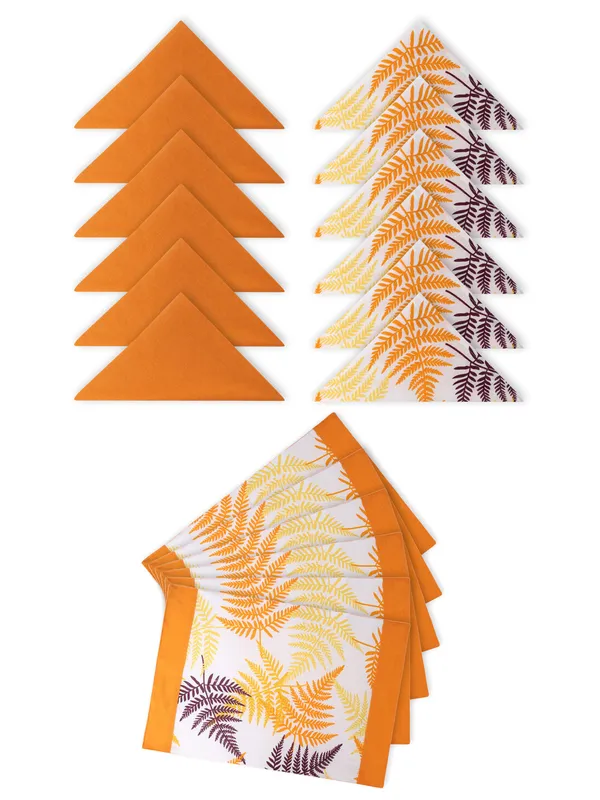 Pack_of_13,19_&_25_Cotton_Orange_Tropical_Leaf_Collection_With_Place_Mat_&_Napkins-for_Dining_and_Center_Table