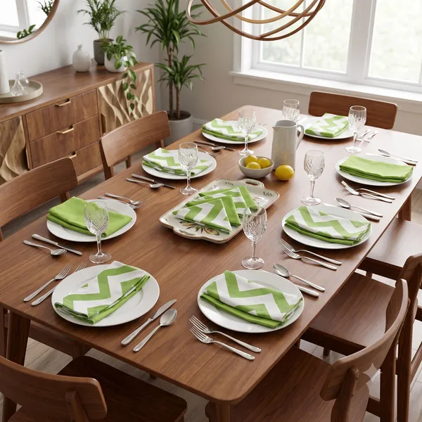 Pack_of_12_Pieces_Cotton_Green_Chevron_Printed_and_Plain_Napkin_Set_for_Dining_and_Kitchen