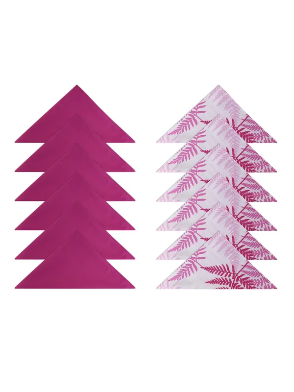 Pack_of_12_Pieces_Cotton_Purple_Tropical_Leaf_Printed_and_Plain_Napkin_Set_for_Dining_and_Kitchen