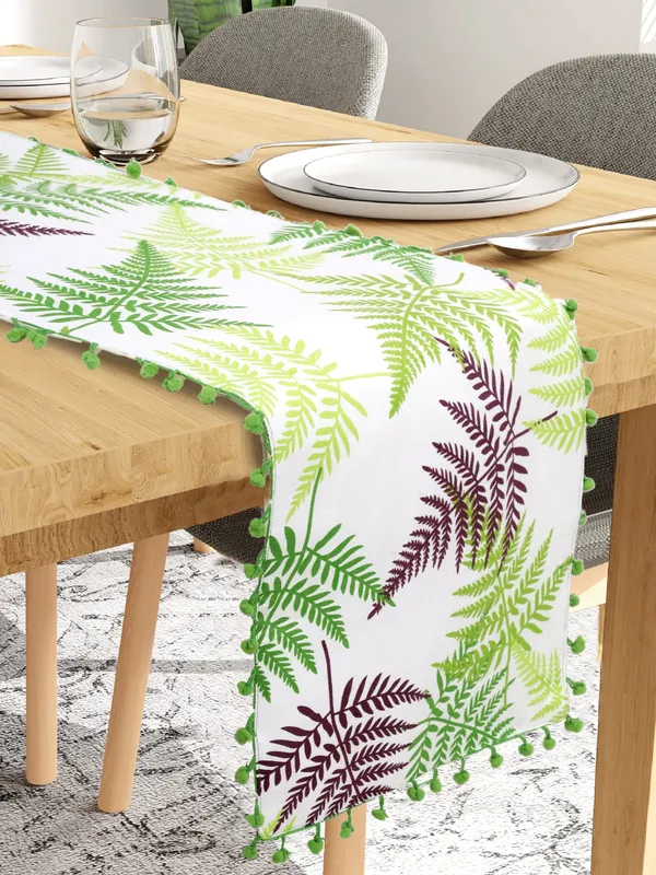 Pack_of_1_Piece_Cotton_GreenTropical_Leaf_Pompom_Collection_Table_Runner_For_Dining_&_Center_Table
