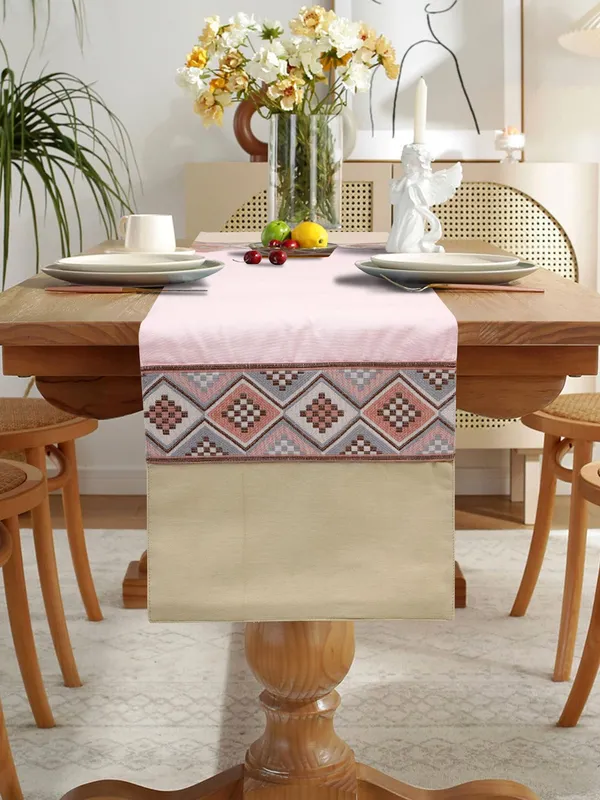Pack_of_1_Piece_Cotton_Pink-Beige_Mesh_Jacquard_Collection_Table_Runner-For_Dining_&_Center_Table