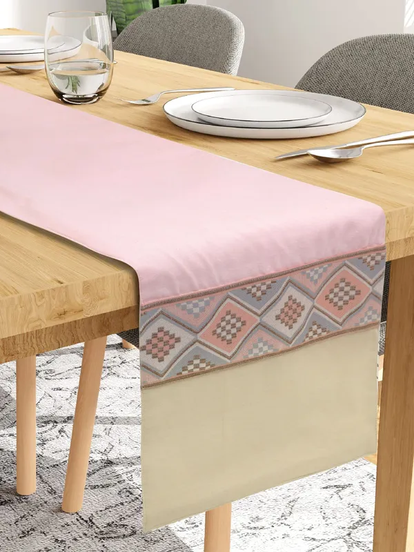 Pack_of_1_Piece_Cotton_Pink-Beige_Mesh_Jacquard_Collection_Table_Runner-For_Dining_&_Center_Table