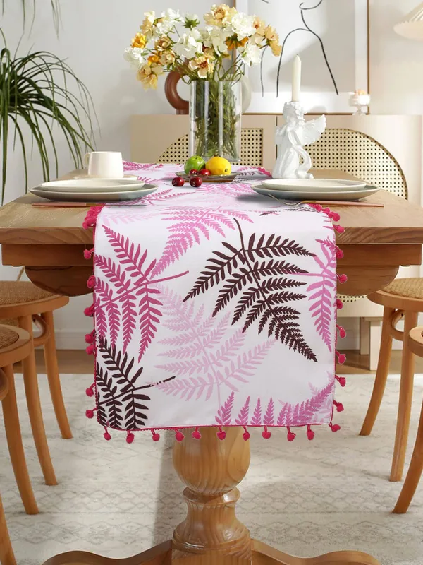 Pack_of_1_Piece_Cotton_Tropical_Leaf_Pompom_Collection_Table_Runner_For_Dining_&_Center_Table