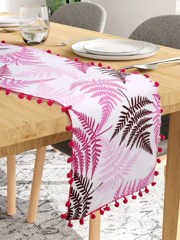 Pack_of_1_Piece_Cotton_Tropical_Leaf_Pompom_Collection_Table_Runner_For_Dining_&_Center_Table