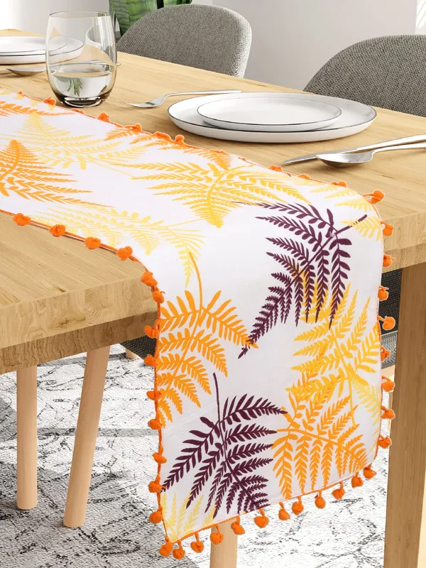 Pack_of_1_Piece_Cotton_Yellow_Tropical_Leaf_Pompom_Collection_Table_Runner_For_Dining_&_Center_Table