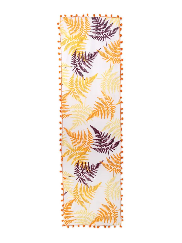 Pack_of_1_Piece_Cotton_Yellow_Tropical_Leaf_Pompom_Collection_Table_Runner_For_Dining_&_Center_Table