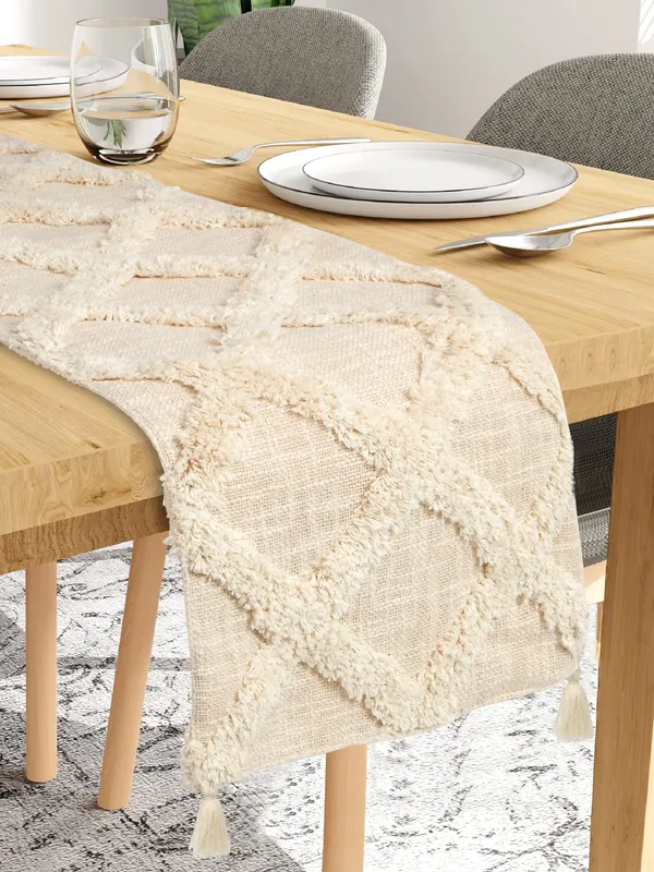 Pack_of_1_Piece_Cotton__Cream_Tufted_Harmony_Collection_Table_Runner_For_Dining_&_Center_Table