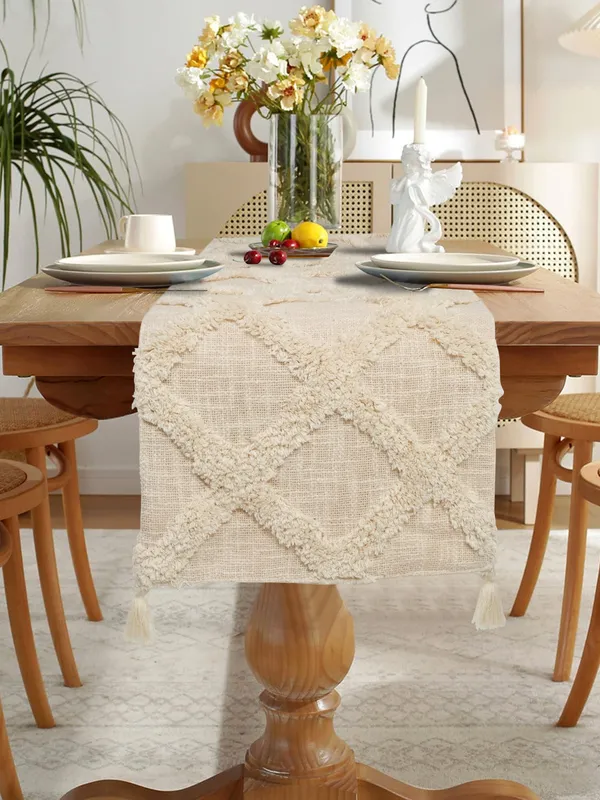 Pack_of_1_Piece_Cotton__Cream_Tufted_Harmony_Collection_Table_Runner_For_Dining_&_Center_Table