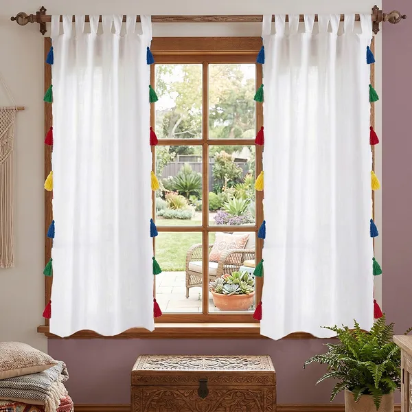 Pack_of_2_Cotton_White_Sheer_Summer_fun_Multi_Tassel_Tab_Top_Curtain_Set_for_Window_and_Door