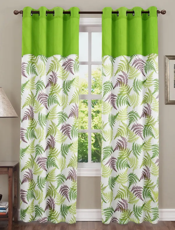 Pack_of_2_Pieces_Cotton_Bright_Green_Tropical_Leaf_Printed_Eyelet_Curtain_Set_For_Window_&_Door_Bedroom_and_Living_Room