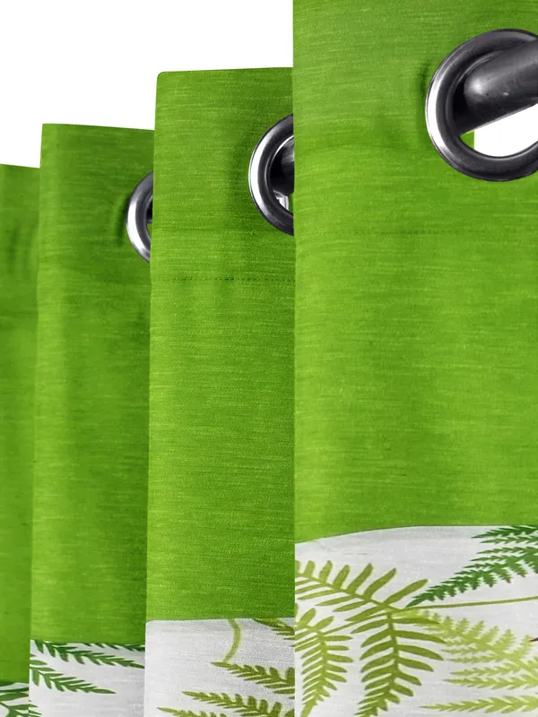 Pack_of_2_Pieces_Cotton_Bright_Green_Tropical_Leaf_Printed_Eyelet_Curtain_Set_For_Window_&_Door_Bedroom_and_Living_Room