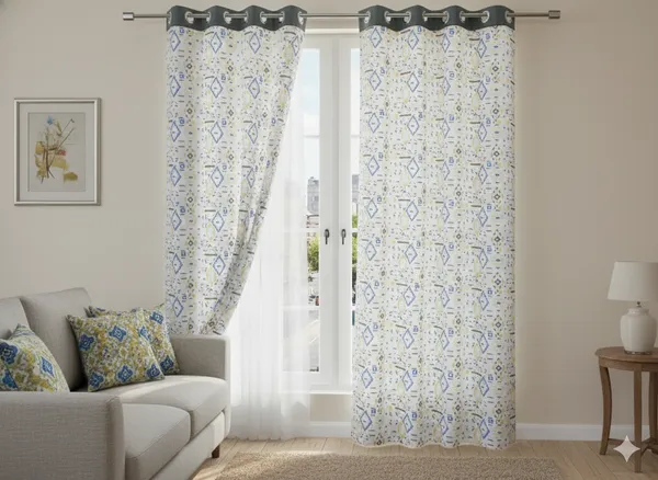 Pack_of_2_Pieces_Cotton_Grey_Tribal_Diamond_Collection_(Window_&_Door)_For_Bedroom_and_Living_Room