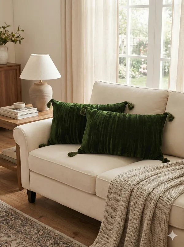 Pack_of_2_Pieces_Polyester_Green_Modern_Farmhouse_Crush_Velvet_Collection_Cushion_Cover-For_Living_room_&_Bedroom