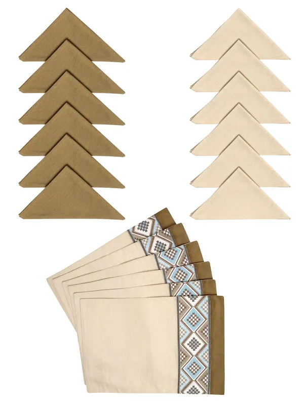 Pack_of_18_Pieces_Cotton_Beige_Arizona_ikatee_Collection_Place_Mat_With_Napkin-For_Dinning_Table,_Center_Room_and_Kitchen