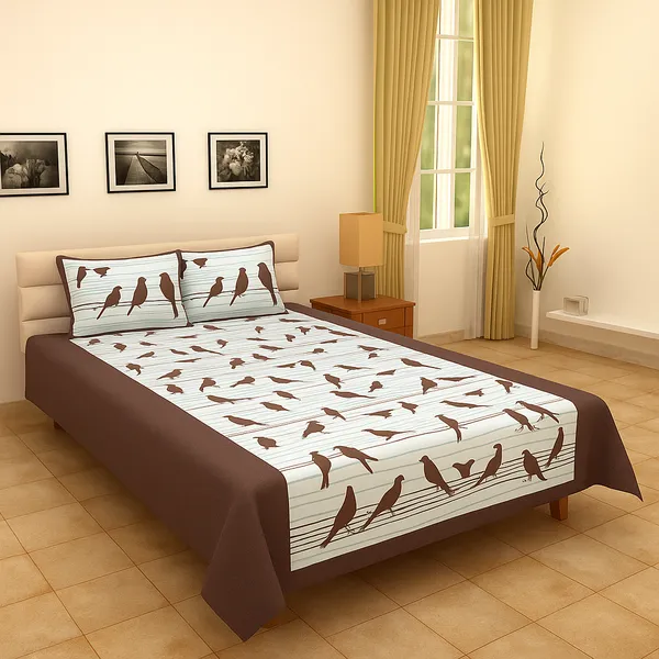 Pack_of_3_Pieces_Cotton_Brown_Bird_Printed_Bedsheet_With_Pillow_Cover_for_Bedroom,_Guest_Room,_Kids_Room