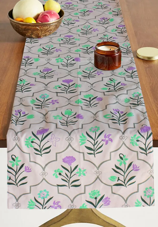 Pack_of_1_Piece_Cotton_Printed_Rose_Pink_Amaryllis_Purple_Rain_Collection_Table_Runner-for_Dining_&_Center_Table